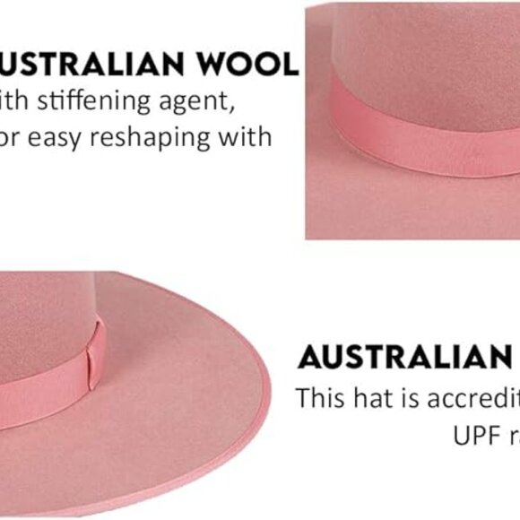 Lack of Color Fedora Rancher Rose Pink Women's Hat Small Wool Felt Grosgrain - Picture 3 of 16